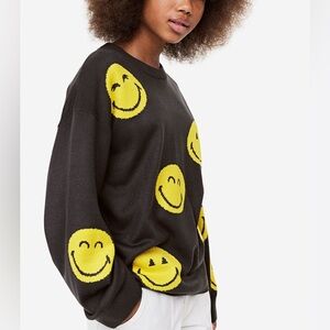 H&M, Smiley World | Charcoal Knit Sweater With Yellow Smiley Faces size 8/10